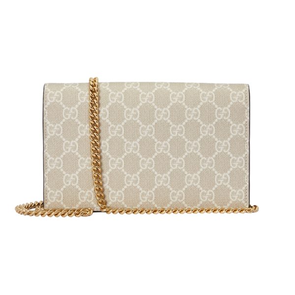 Gucci mini oat colored leather rolled edge chain canvas crossbody bag - Image 4
