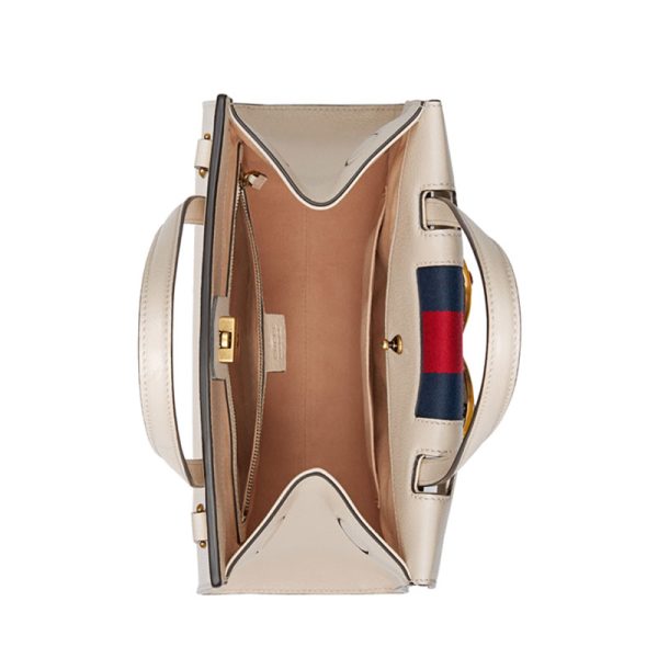 Gucci red and green ribbon butterfly decoration ivory white leather handbag - Image 4