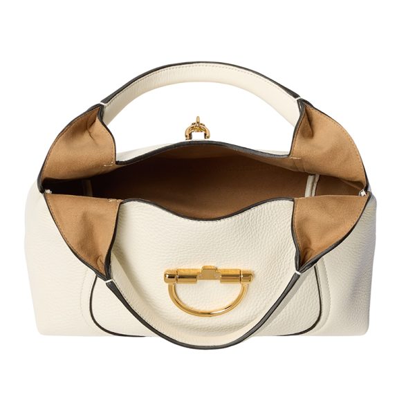 Gucci Medium White Leather Magnetic Buckle Open Handbag - Image 4