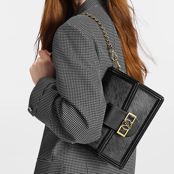 LV Classic Dauphine Medium Black Grain Leather Shoulder Bag - Image 4