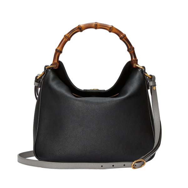 Gucci Medium Black Leather Bamboo Handle Shoulder Bag - Image 4