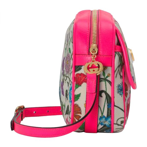 Gucci canvas with leather floral shoulder bag - Image 4