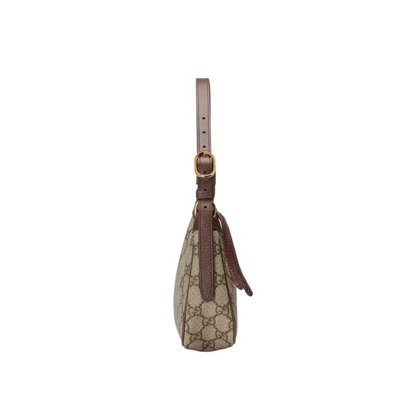 Gucci small beige/ebony canvas brown leather shoulder bag - Image 4