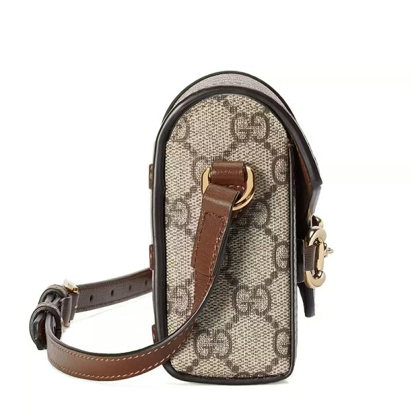 Gucci Mini Beige/Ebony Canvas with Brown Leather Shoulder Cross Bag - Image 4