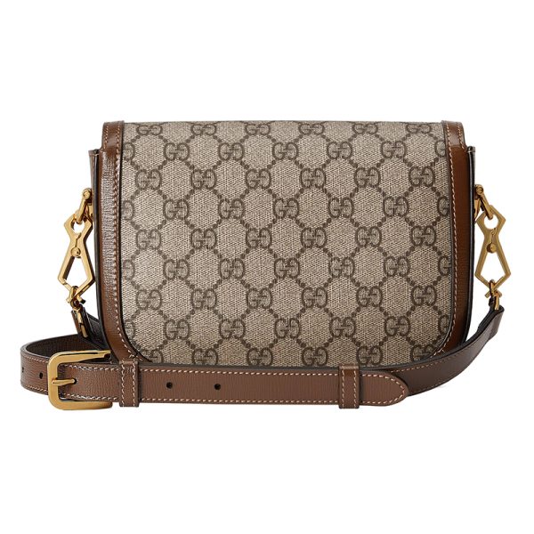 Gucci Mini Beige Canvas Brown Leather Shoulder Bag - Image 4