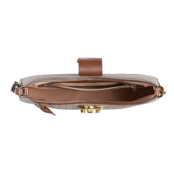 Gucci Medium Beige Canvas Brown Edge Lock Shoulder Bag - Image 4
