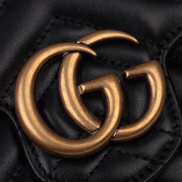 Gucci Wave Pattern Black Leather Double Chain Shoulder Bag - Image 4
