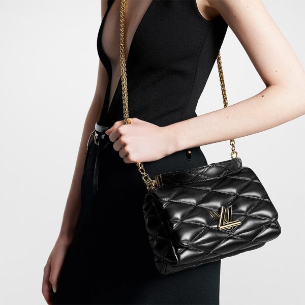 LV Medium Black Diamond Quilted Sheepskin Leather Shoulder Bag - Image 4