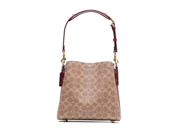 Coach Cow Leather Canvas Handheld Bucket Shoulder Bag - Image 4