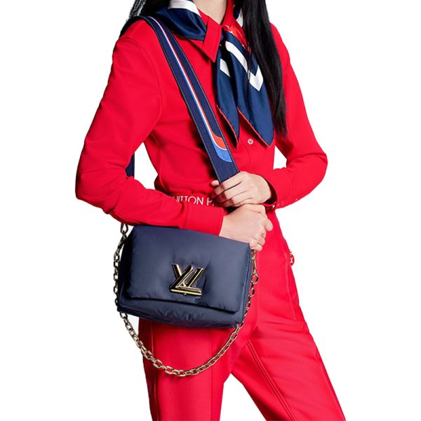 LV navy blue nylon with leather magnetic buckle crossbody bag - Image 5