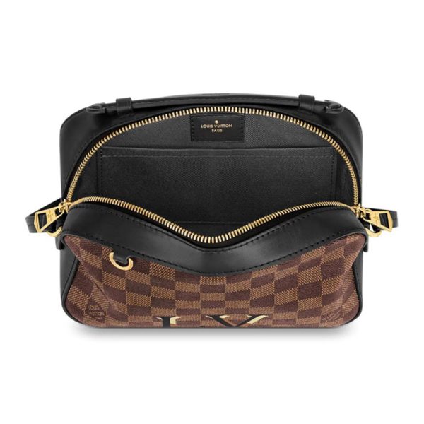LV brown coated canvas cowhide checkerboard pattern hand-held shoulder crossbody bag - Image 4
