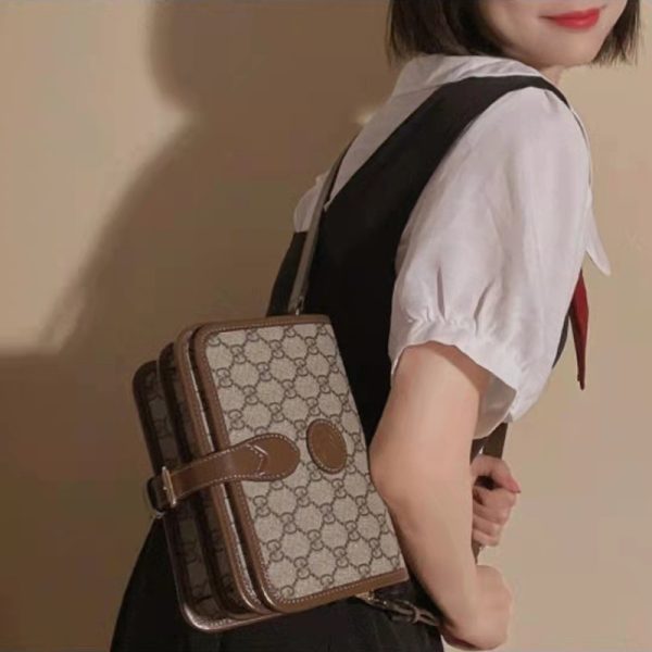 Gucci leather logo canvas patchwork mailman organ shoulder crossbody bag - Image 5