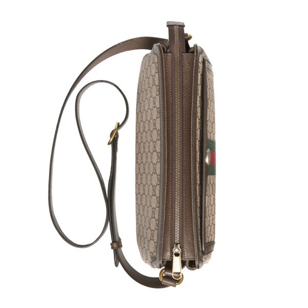 Gucci Double G Printed Red and Green Ribbon Decorative Beige Canvas Crossbody Bag - Image 6