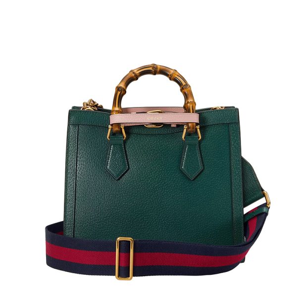 Gucci Small Green Leather Pink Strap One Shoulder Handheld Tote Bag - Image 5