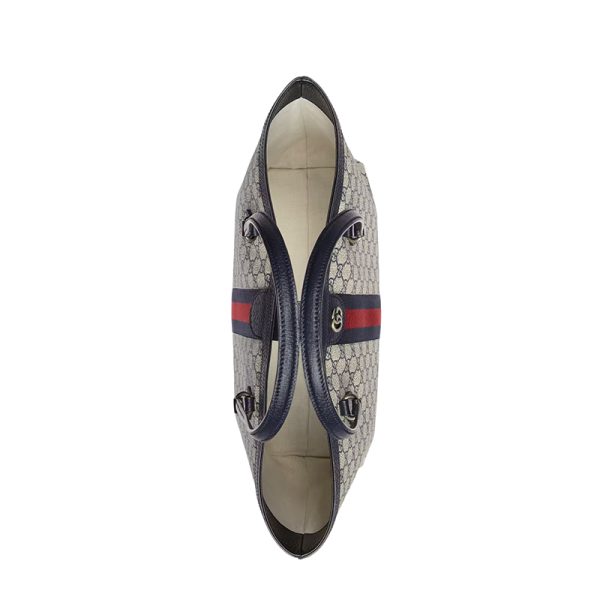Gucci Medium Beige/Blue Jacquard Canvas Red and Blue Ribbon Tote Bag - Image 5