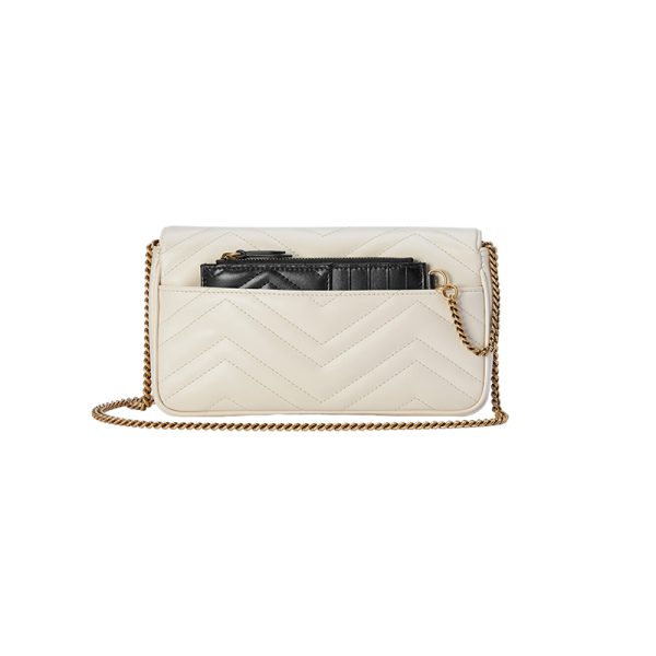 Gucci White Quilted V-shaped Leather Shoulder Bag with Card Clip Chain - Image 5