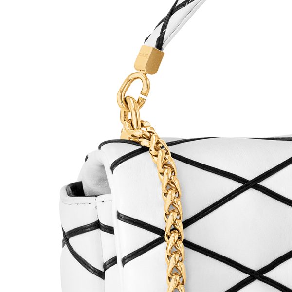 LV Medium White/Black Diamond Quilted Sheepskin Leather Shoulder Bag - Image 4