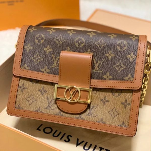 LV vintage leather patchwork metal chain shoulder crossbody bag - Image 4