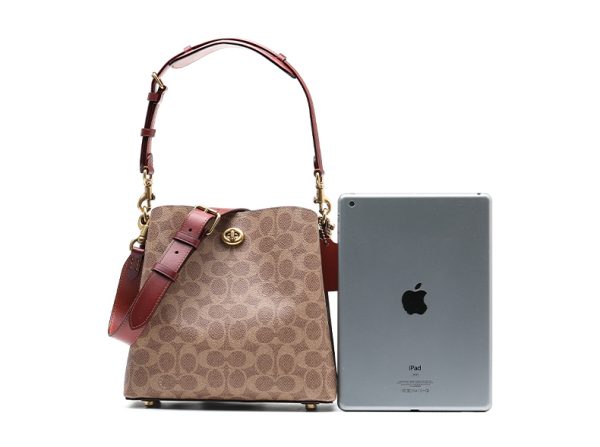 Coach Cow Leather Canvas Handheld Bucket Shoulder Bag - Image 6