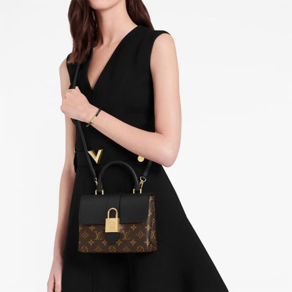 LV Black Classic Vintage Flower Lock Handheld Shoulder Bag - Image 5