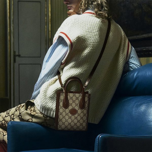 Gucci Mini Leather Logo Canvas Splicing Shoulder Cross Shoulder Handbag - Image 6