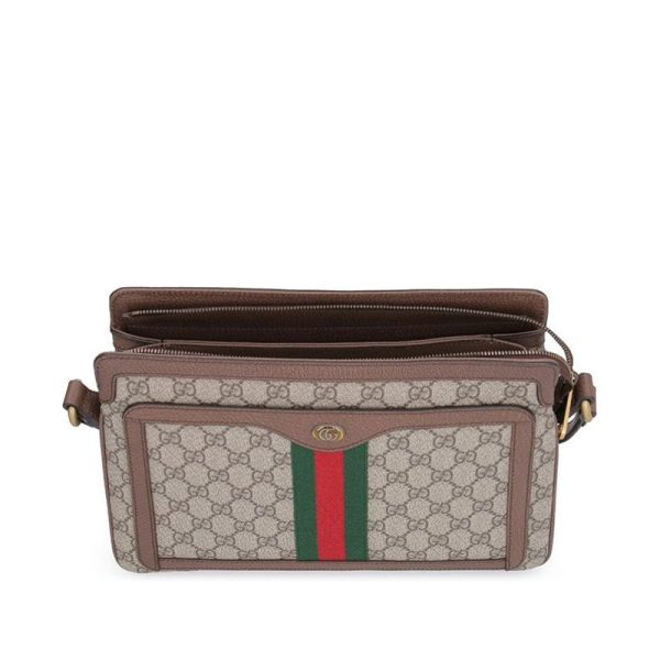 Gucci Double G Printed Red and Green Ribbon Decorative Beige Canvas Crossbody Bag - Image 7