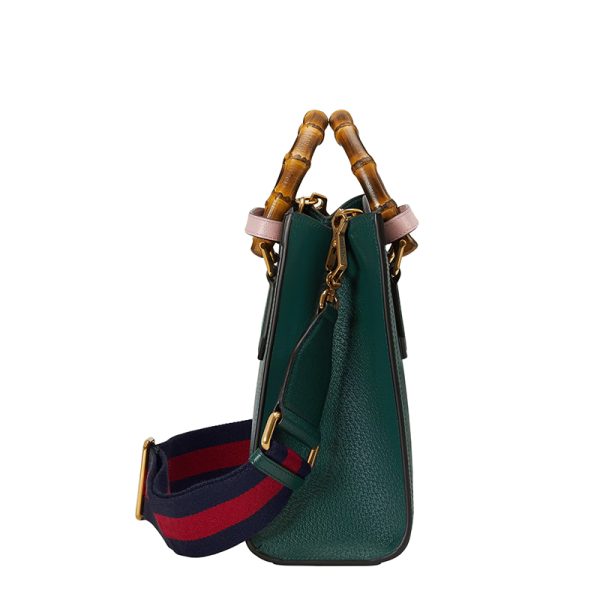 Gucci Small Green Leather Pink Strap One Shoulder Handheld Tote Bag - Image 6