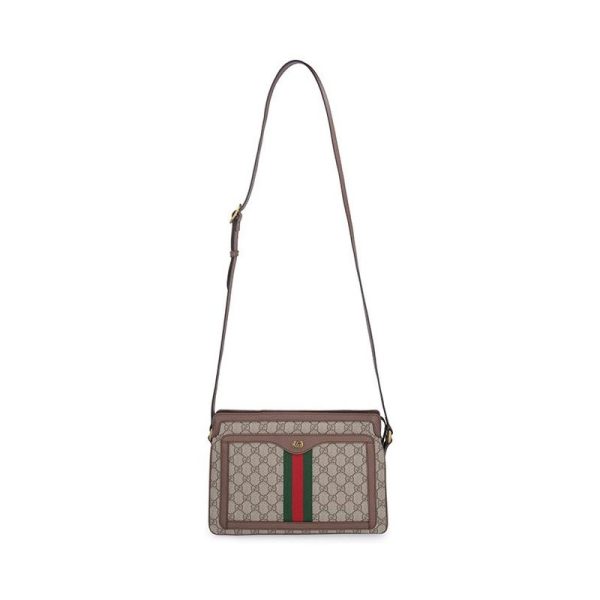 Gucci Double G Printed Red and Green Ribbon Decorative Beige Canvas Crossbody Bag - Image 2