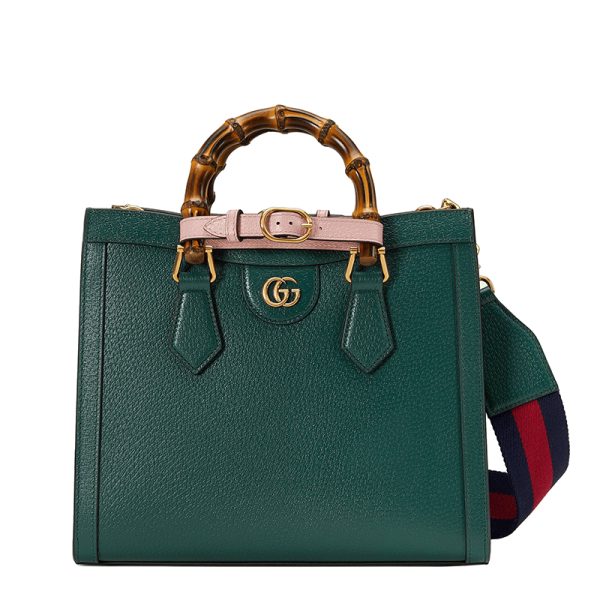 Gucci Small Green Leather Pink Strap One Shoulder Handheld Tote Bag - Image 7
